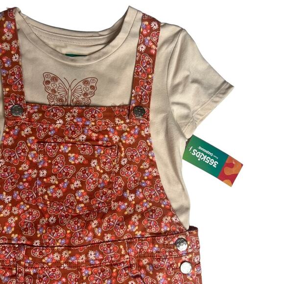 365 Kids Garanimals Girls Size 8 Shortall Orange Beige Set 2-Piece shorts shirt - Picture 8 of 11